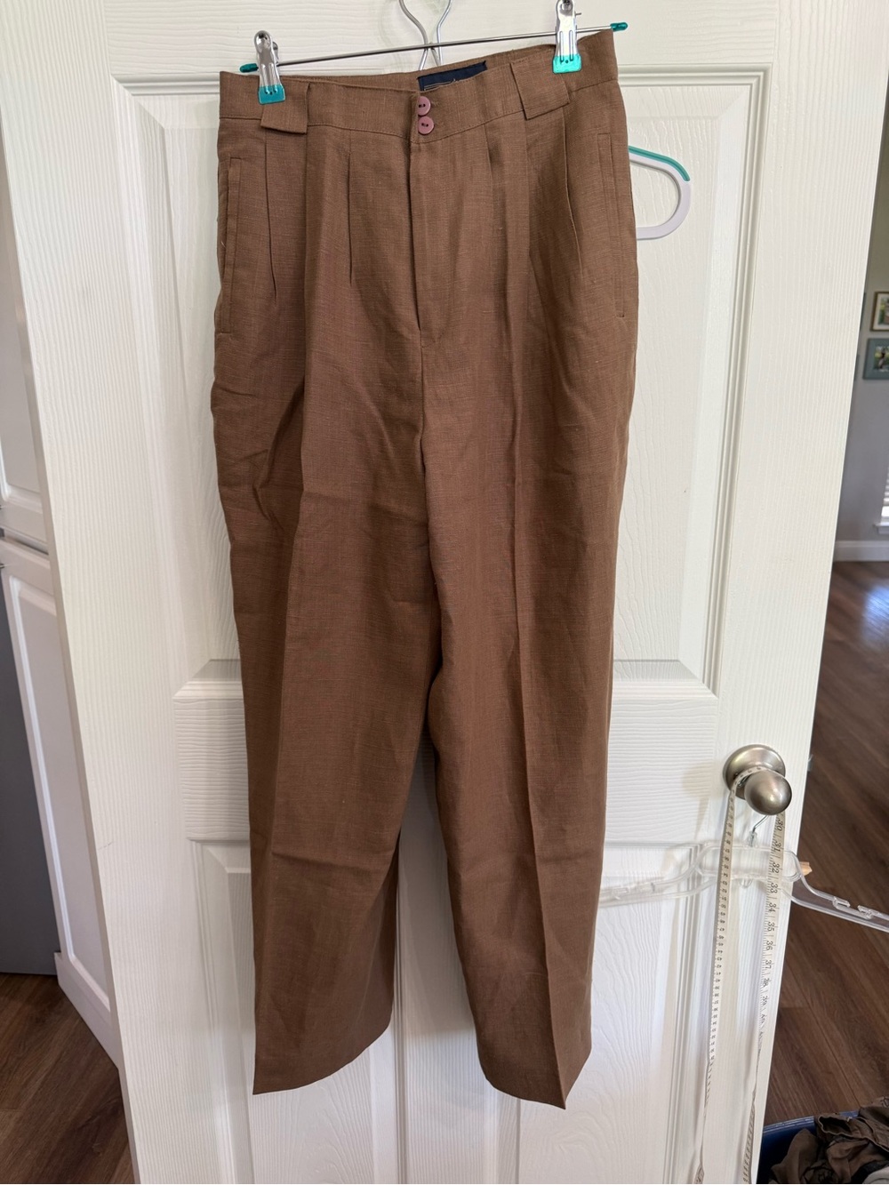 Herman Geist 100% Linen Brown Pleated Trousers Pants Size 10P Lined Preppy